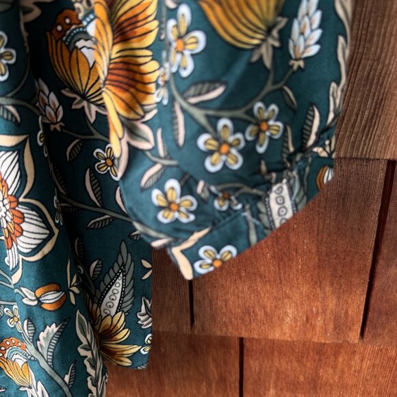 NWT Rachel Zoe Green & Gold Floral Print Peasant Blouse in Women's 2X - Picture 5 of 9